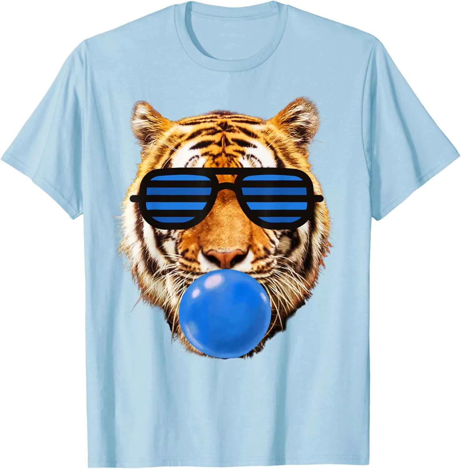Blue Bubble Gum Tiger Face Stripe Sunglasses Tiger Head T-Shirt