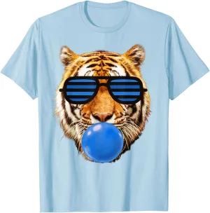 Blue Bubble Gum Tiger Face Stripe Sunglasses Tiger Head T-Shirt