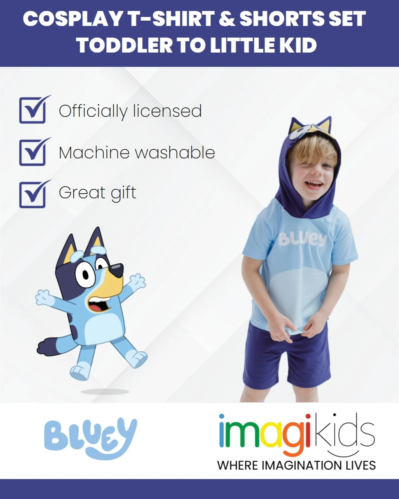 Bluey Hooded Cosplay T-Shirt and French Terry Shorts Outfit Set