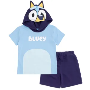 Bluey Hooded Cosplay T-Shirt and French Terry Shorts Outfit Set