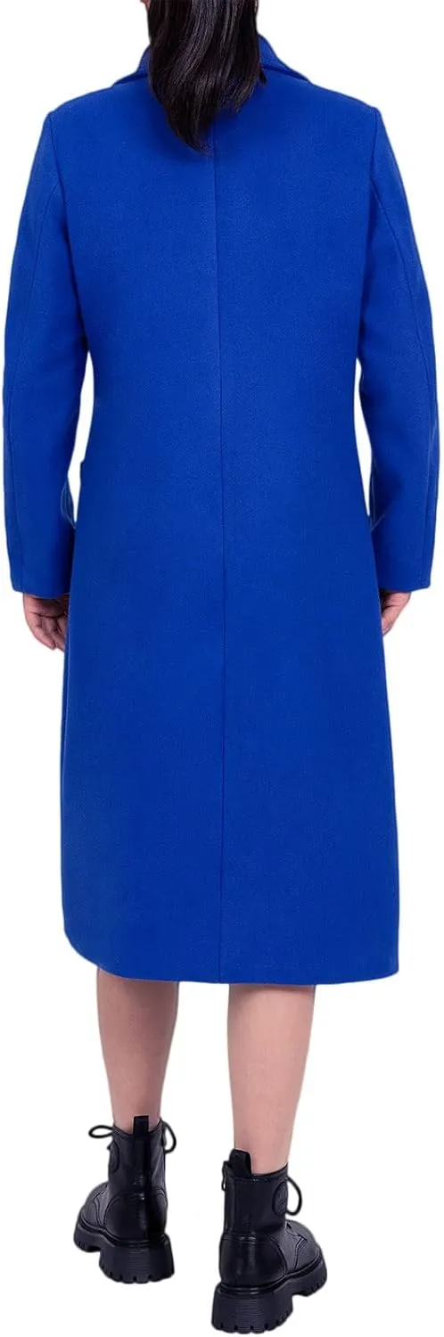 Bonnorth Women's Wool Blend Single Breasted Mid-Long Pea Coat Fall Winter Essential Notched Collar Overcoat