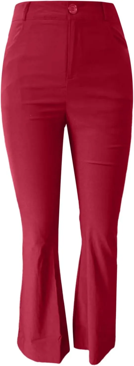 Bootcut Dress Pants Women Stretchy Work Business Office Casual Pull On Elastic Waist Trousers Slacks with Pockets