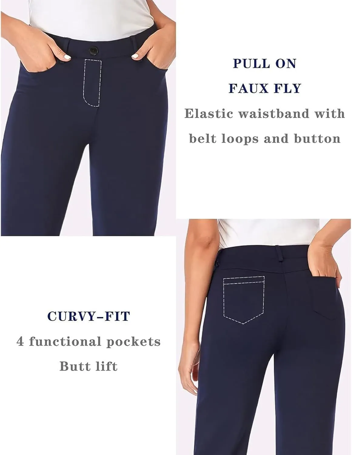Bootcut Dress Pants Women Stretchy Work Business Office Casual Pull On Elastic Waist Trousers Slacks with Pockets