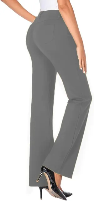 Bootcut Dress Pants Women Stretchy Work Business Office Casual Pull On Elastic Waist Trousers Slacks with Pockets