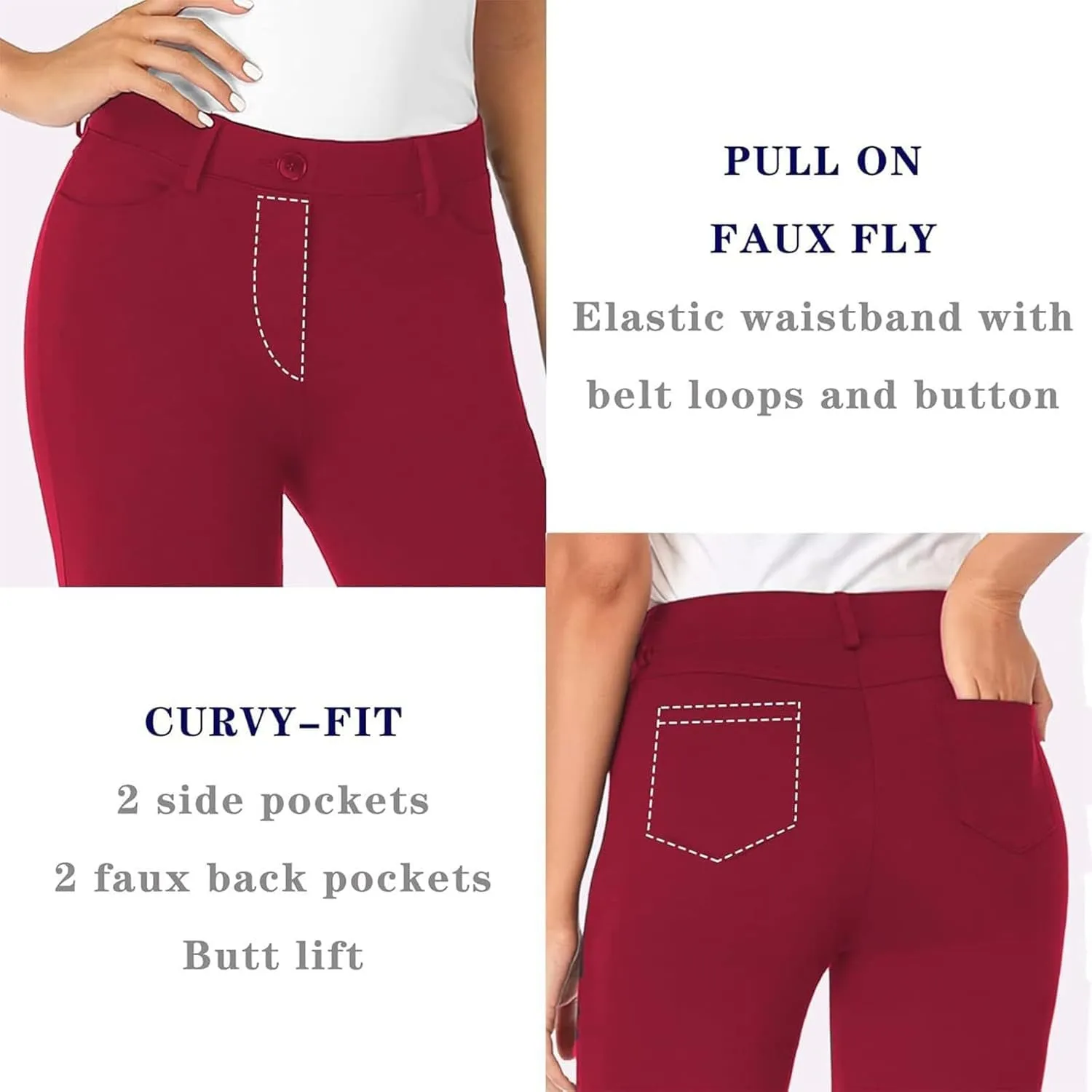 Bootcut Dress Pants Women Stretchy Work Business Office Casual Pull On Elastic Waist Trousers Slacks with Pockets
