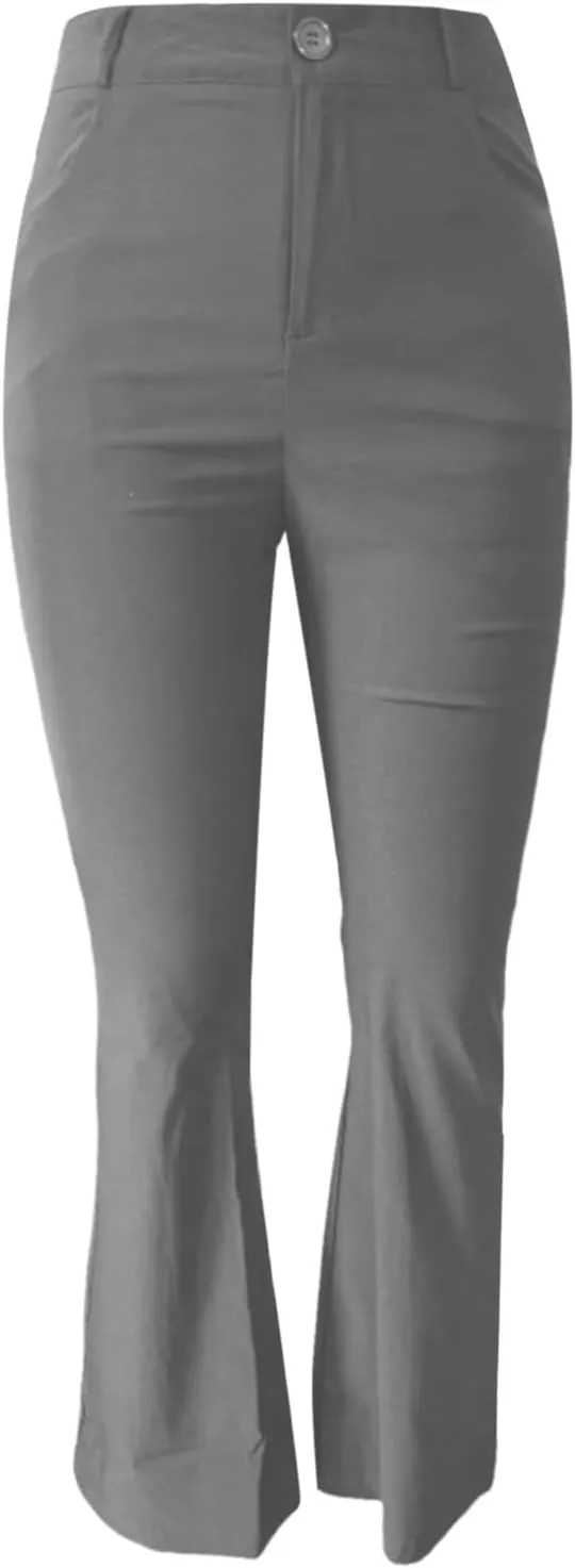 Bootcut Dress Pants Women Stretchy Work Business Office Casual Pull On Elastic Waist Trousers Slacks with Pockets