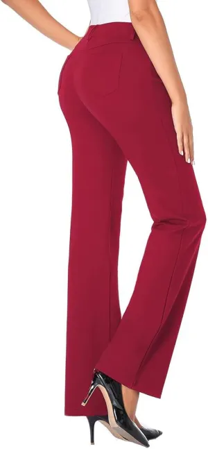 Bootcut Dress Pants Women Stretchy Work Business Office Casual Pull On Elastic Waist Trousers Slacks with Pockets