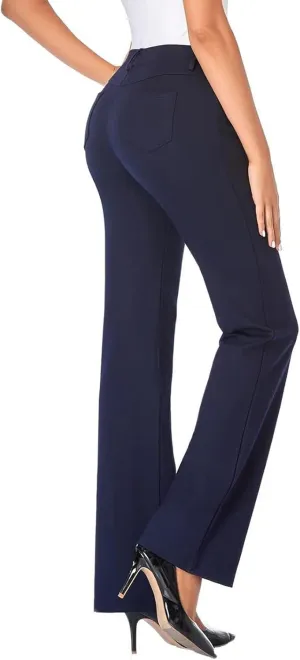 Bootcut Dress Pants Women Stretchy Work Business Office Casual Pull On Elastic Waist Trousers Slacks with Pockets