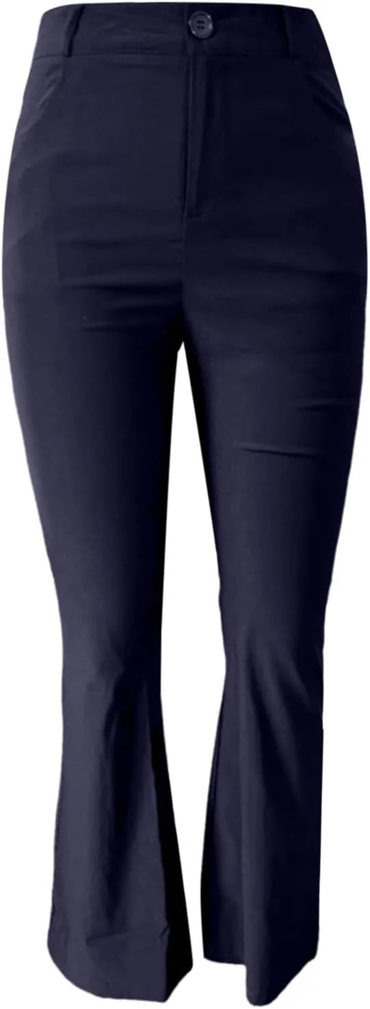 Bootcut Dress Pants Women Stretchy Work Business Office Casual Pull On Elastic Waist Trousers Slacks with Pockets