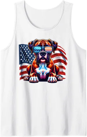 Boxer Lover American Flag Boxer Mom Dad Sunglasses Freedom Tank Top