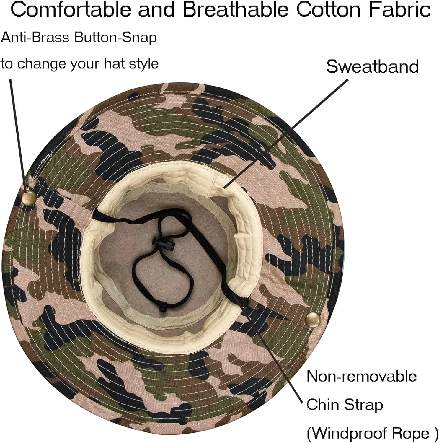 Boys Camouflage Bucket Hat Army-Green Sun Protection Fishing Hat Wide Brim Boonie Hat Chin-Strap for Kids 7-14 Years