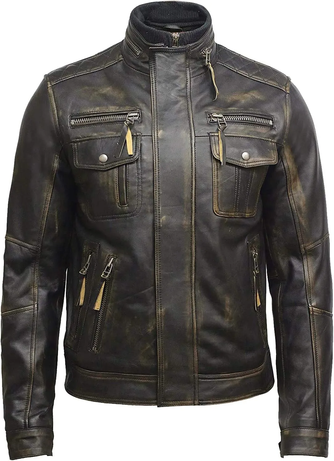 BRANDSLOCK Black Mens Leather Jacket - Motorcycle Jacket Real Sheepskin Leather Jackets
