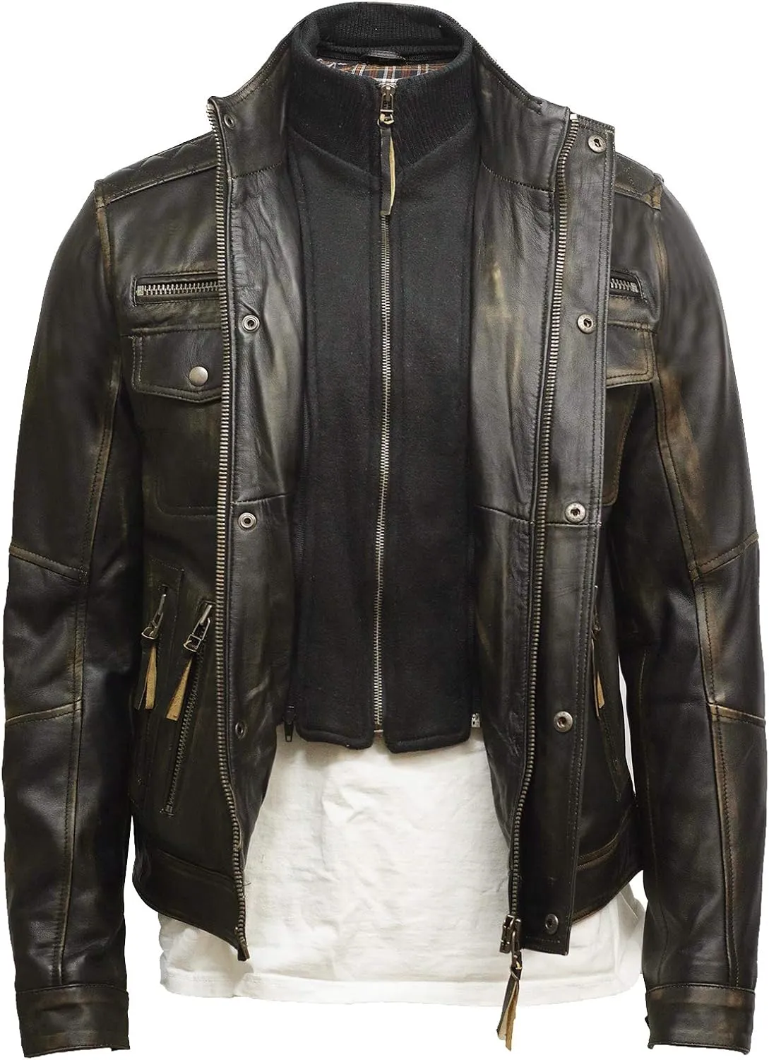 BRANDSLOCK Black Mens Leather Jacket - Motorcycle Jacket Real Sheepskin Leather Jackets