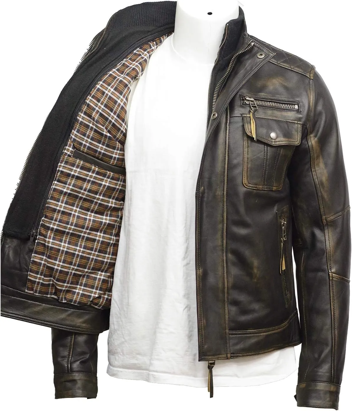 BRANDSLOCK Black Mens Leather Jacket - Motorcycle Jacket Real Sheepskin Leather Jackets