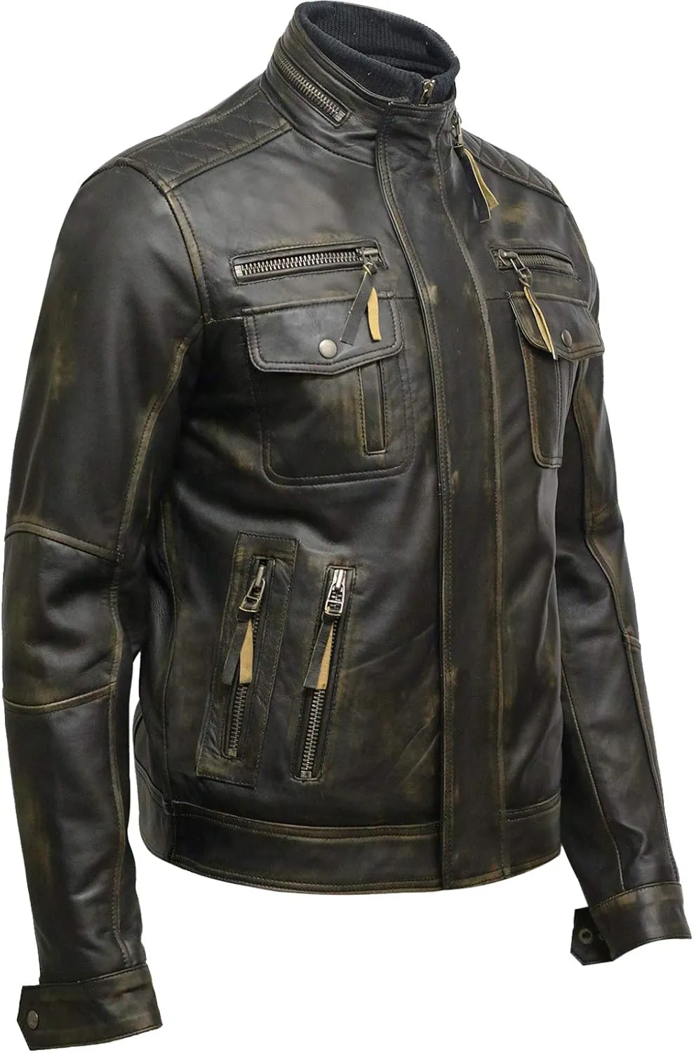 BRANDSLOCK Black Mens Leather Jacket - Motorcycle Jacket Real Sheepskin Leather Jackets