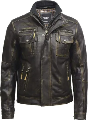 BRANDSLOCK Black Mens Leather Jacket - Motorcycle Jacket Real Sheepskin Leather Jackets