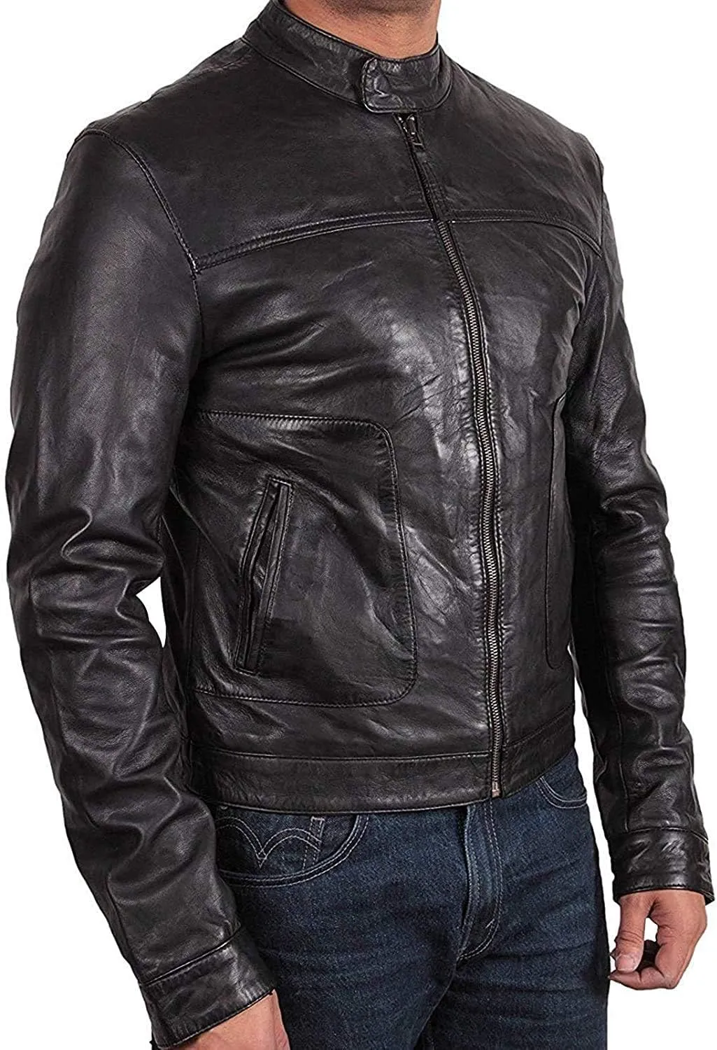 BRANDSLOCK Mens Genuine Biker Leather Jacket Bomber Coat Designer