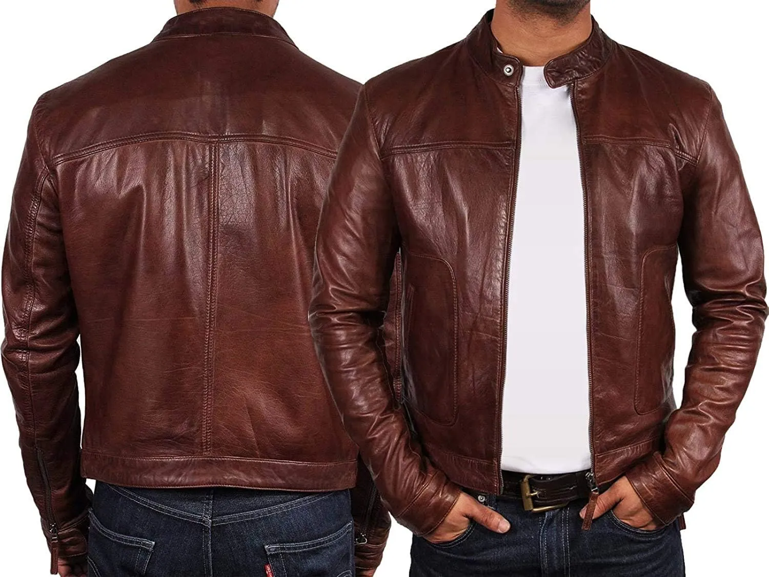 BRANDSLOCK Mens Genuine Biker Leather Jacket Bomber Coat Designer