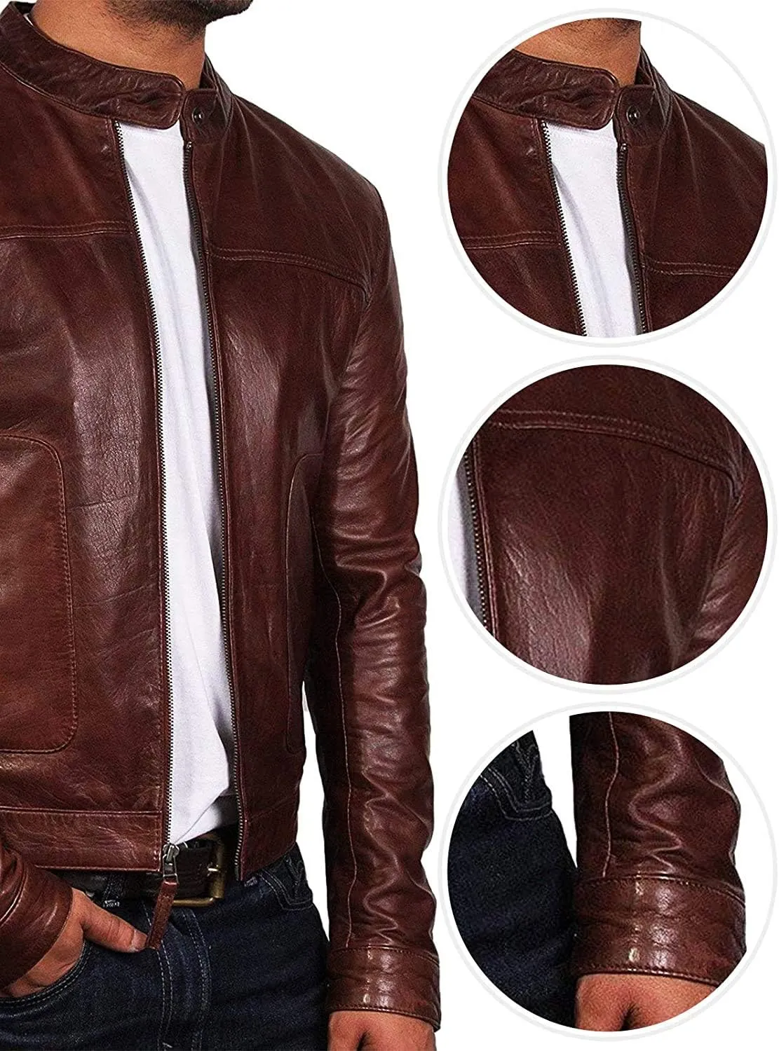 BRANDSLOCK Mens Genuine Biker Leather Jacket Bomber Coat Designer