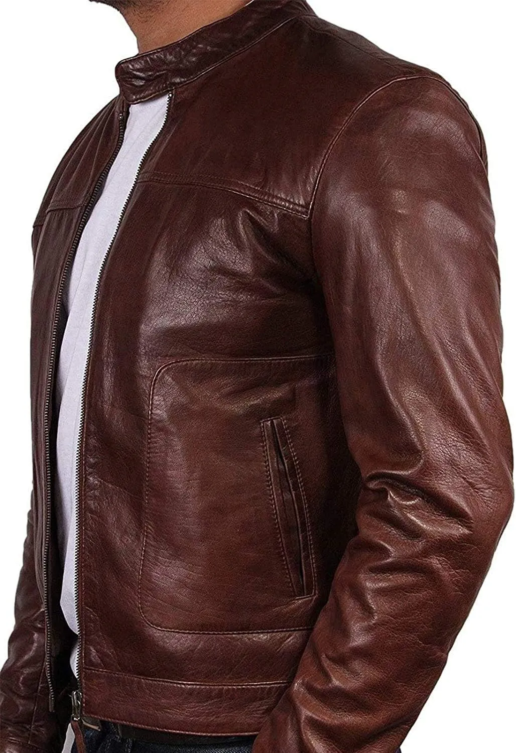 BRANDSLOCK Mens Genuine Biker Leather Jacket Bomber Coat Designer