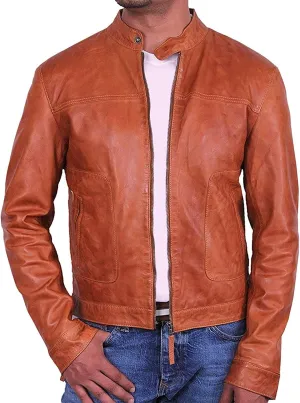 BRANDSLOCK Mens Genuine Biker Leather Jacket Bomber Coat Designer