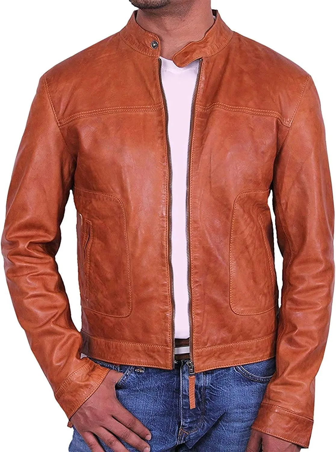 BRANDSLOCK Mens Genuine Biker Leather Jacket Bomber Coat Designer