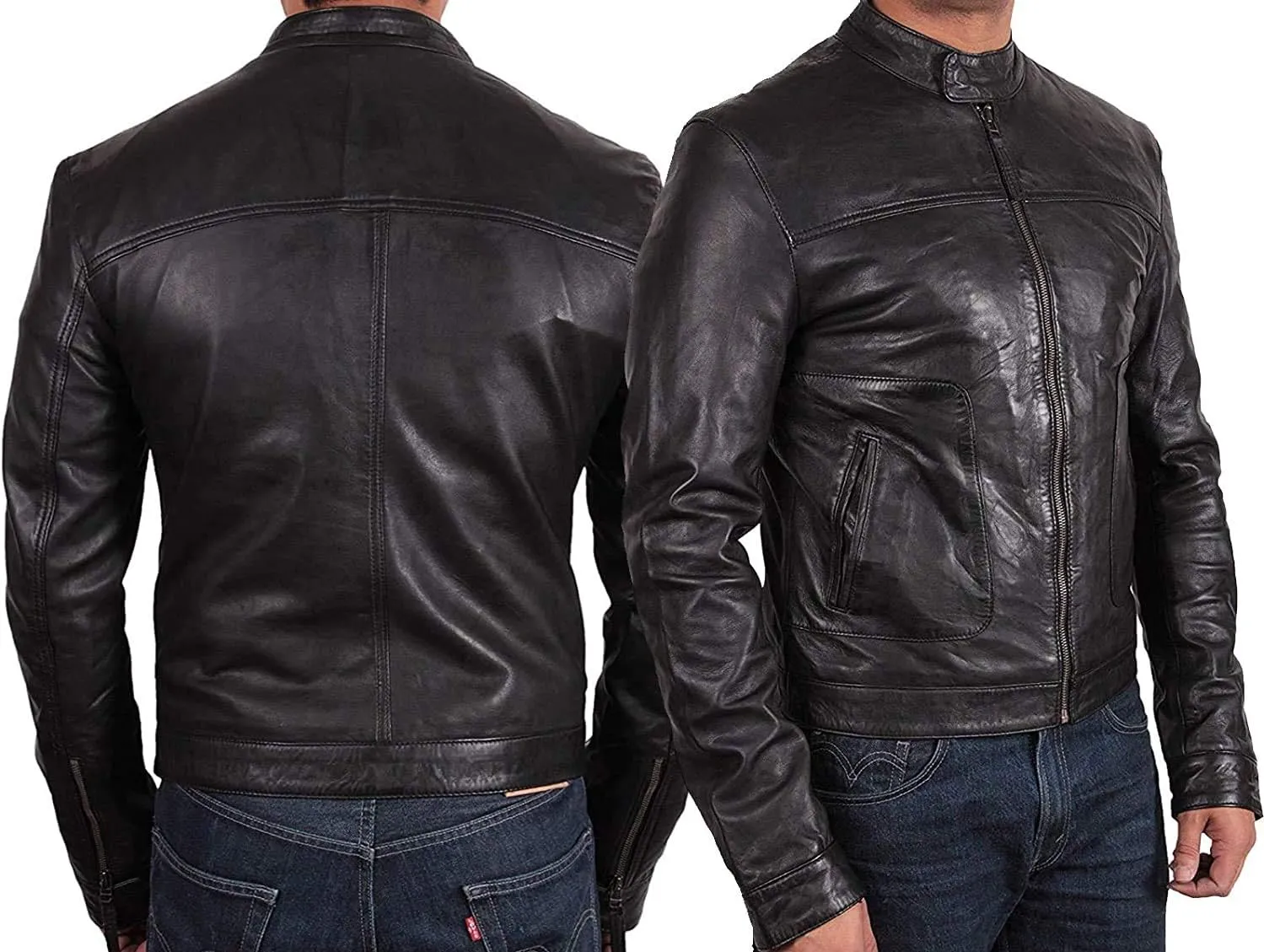 BRANDSLOCK Mens Genuine Biker Leather Jacket Bomber Coat Designer
