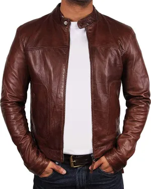 BRANDSLOCK Mens Genuine Biker Leather Jacket Bomber Coat Designer