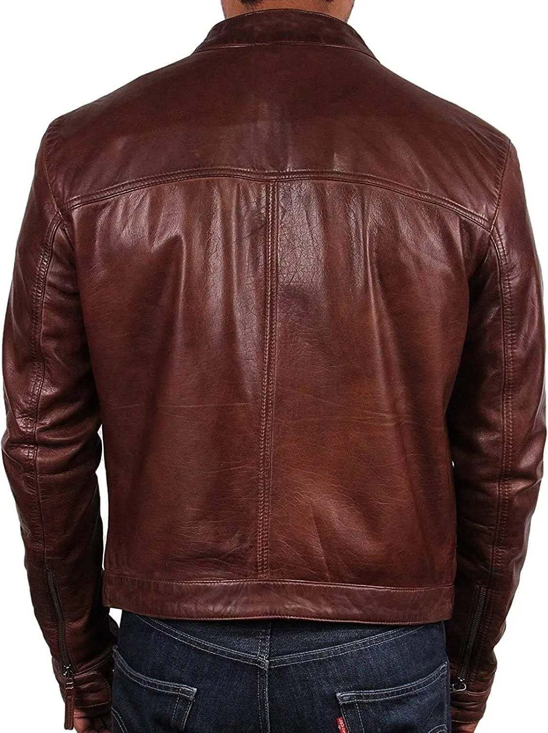 BRANDSLOCK Mens Genuine Biker Leather Jacket Bomber Coat Designer