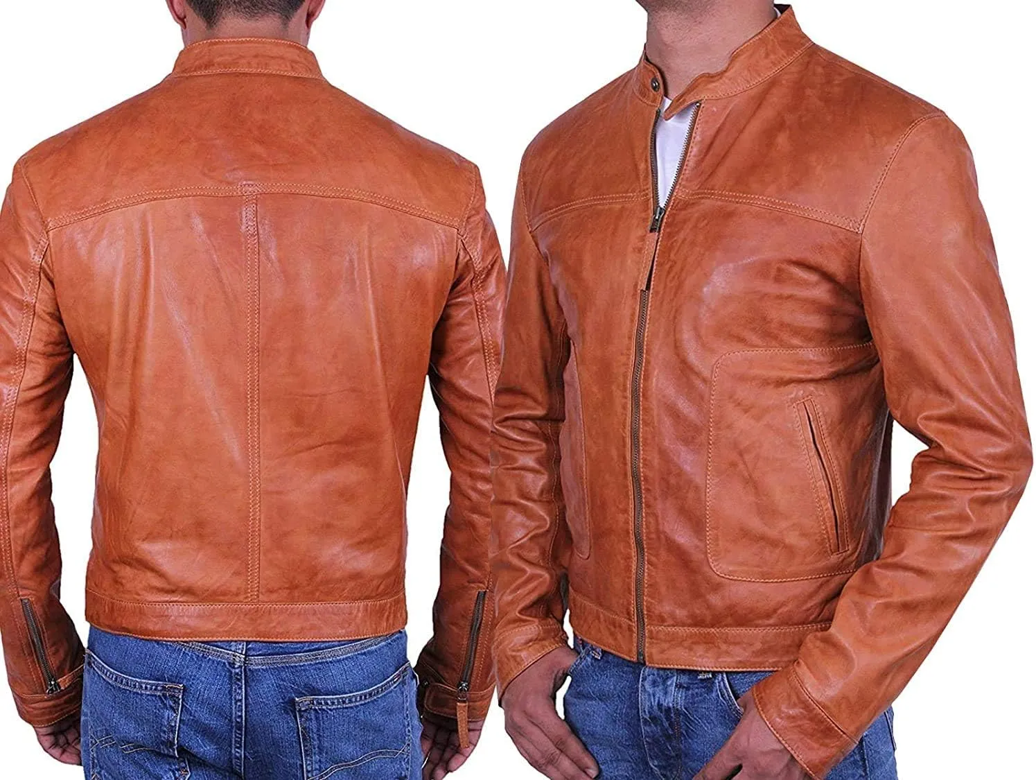 BRANDSLOCK Mens Genuine Biker Leather Jacket Bomber Coat Designer