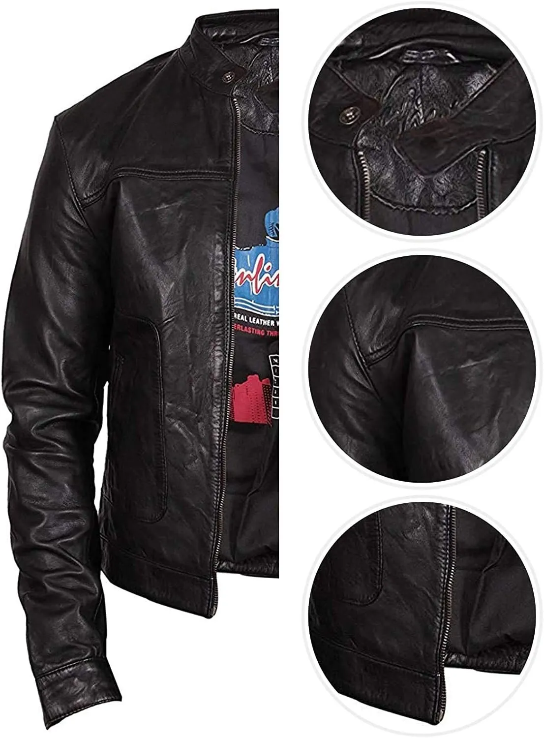 BRANDSLOCK Mens Genuine Biker Leather Jacket Bomber Coat Designer