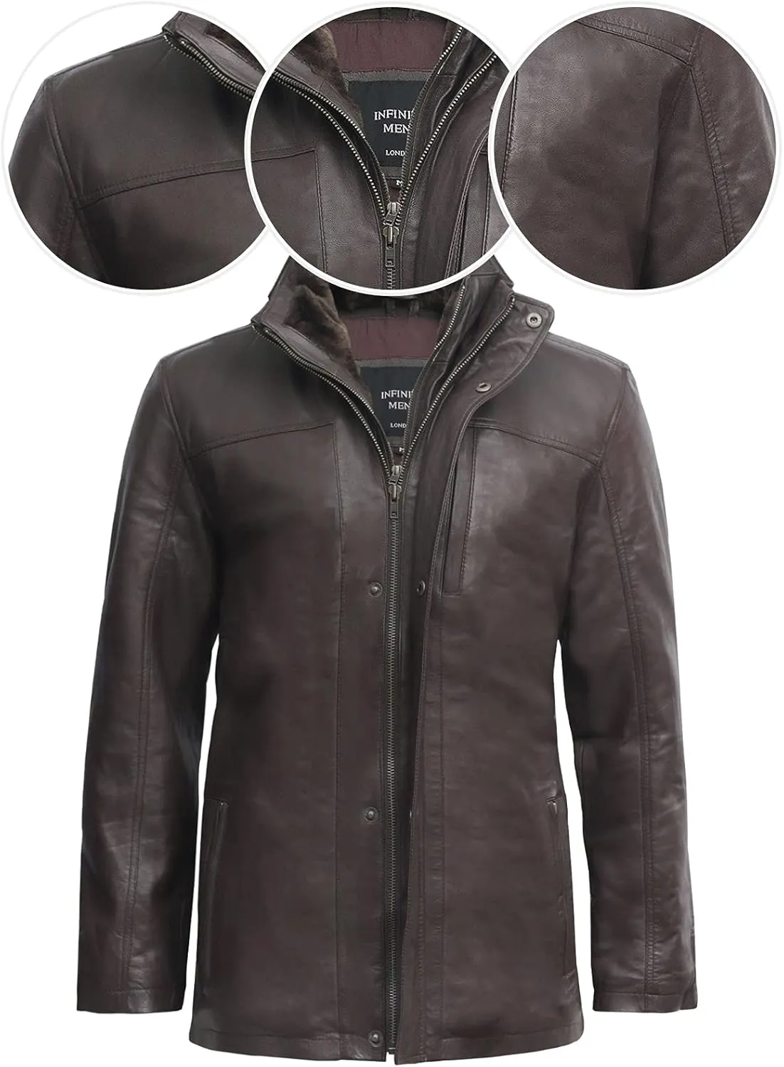 BRANDSLOCK Mens Genuine Leather Biker Parka Jacket Retro