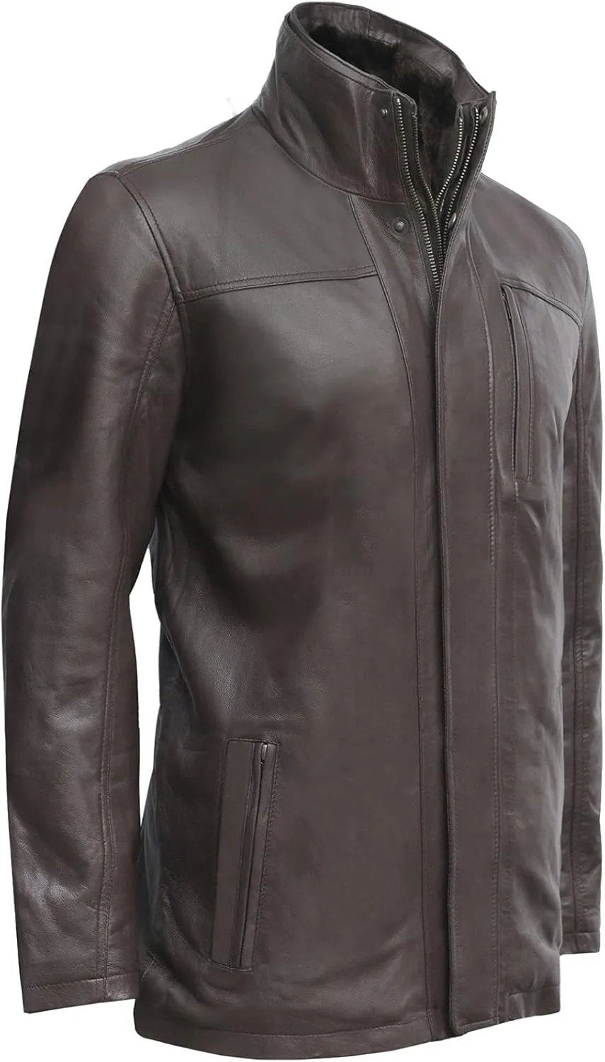 BRANDSLOCK Mens Genuine Leather Biker Parka Jacket Retro