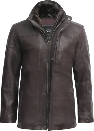 BRANDSLOCK Mens Genuine Leather Biker Parka Jacket Retro