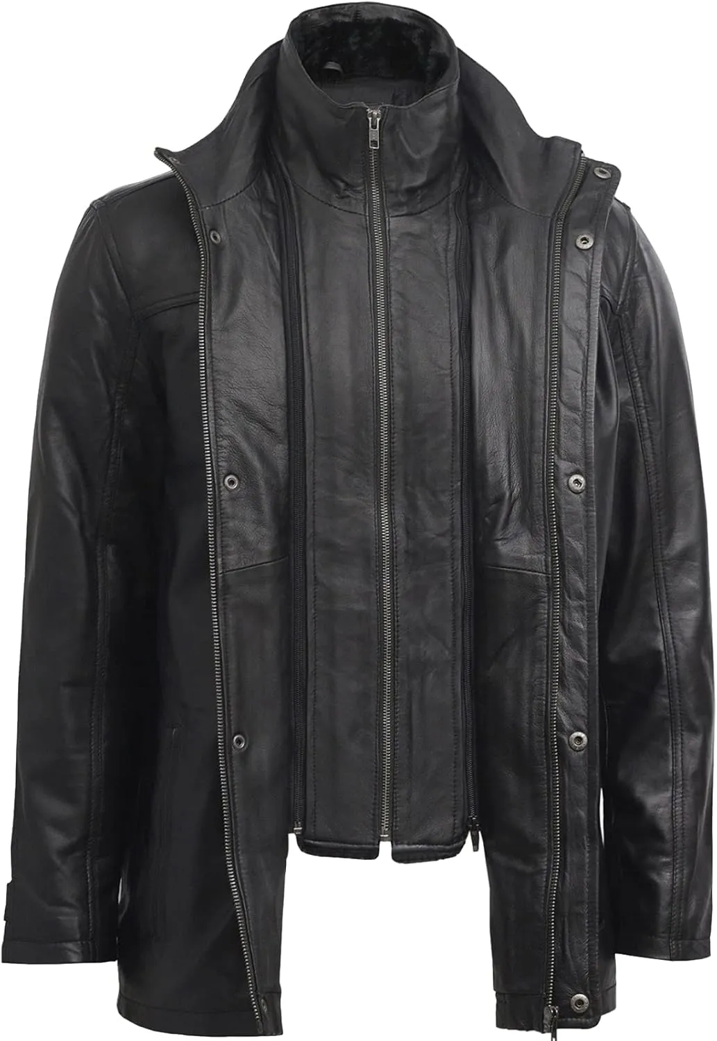 BRANDSLOCK Mens Genuine Leather Biker Parka Jacket Retro