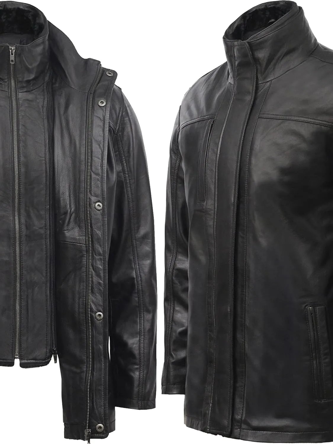 BRANDSLOCK Mens Genuine Leather Biker Parka Jacket Retro