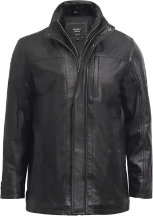 BRANDSLOCK Mens Genuine Leather Biker Parka Jacket Retro