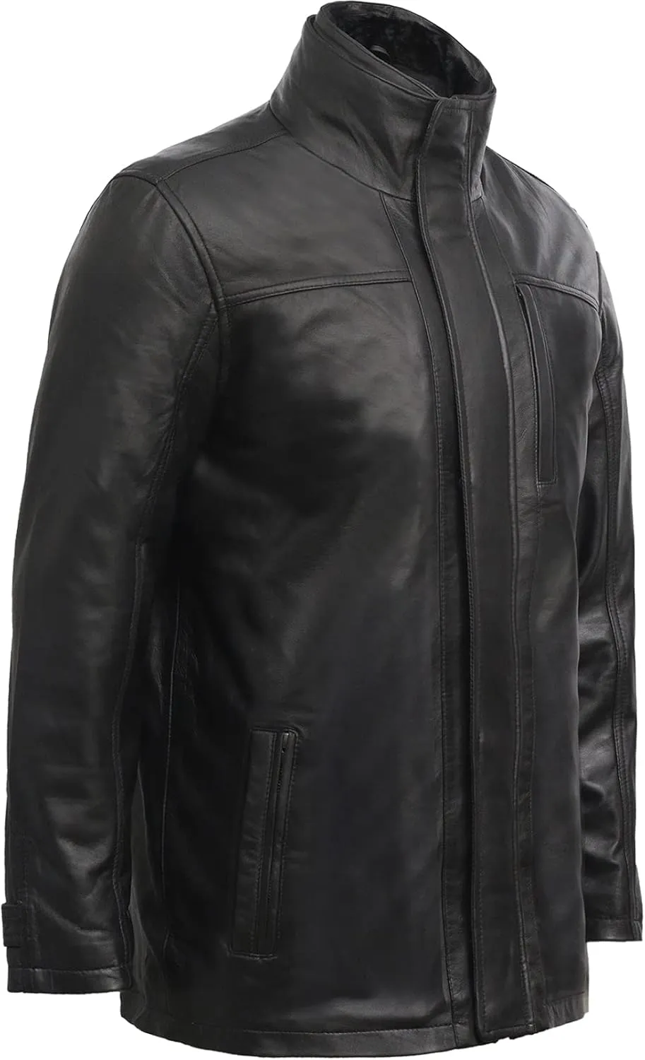 BRANDSLOCK Mens Genuine Leather Biker Parka Jacket Retro