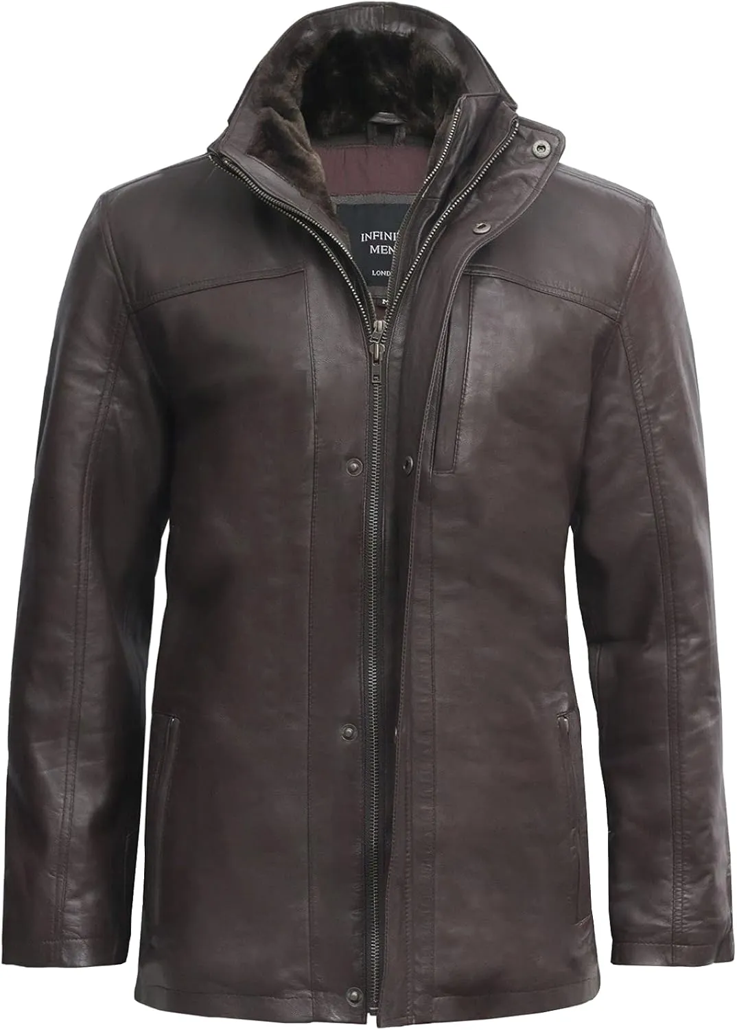 BRANDSLOCK Mens Genuine Leather Biker Parka Jacket Retro
