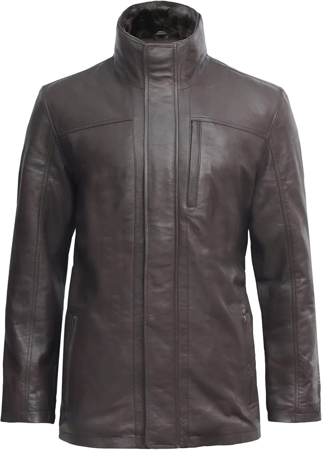 BRANDSLOCK Mens Genuine Leather Biker Parka Jacket Retro