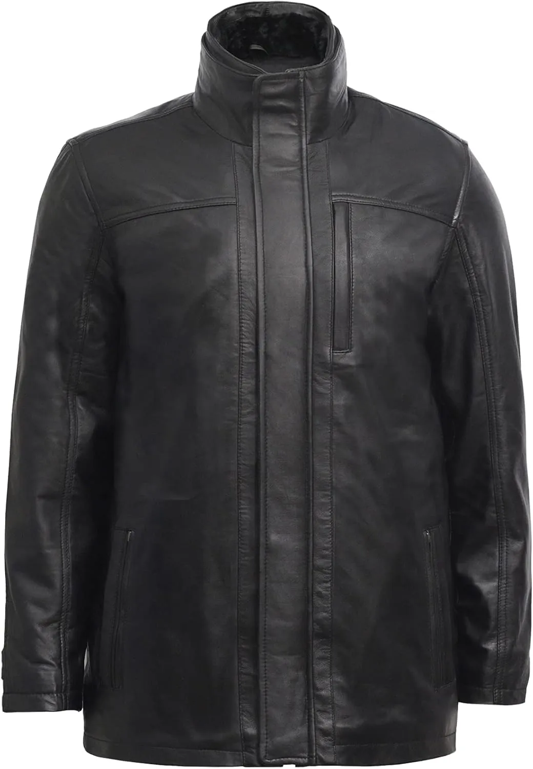 BRANDSLOCK Mens Genuine Leather Biker Parka Jacket Retro