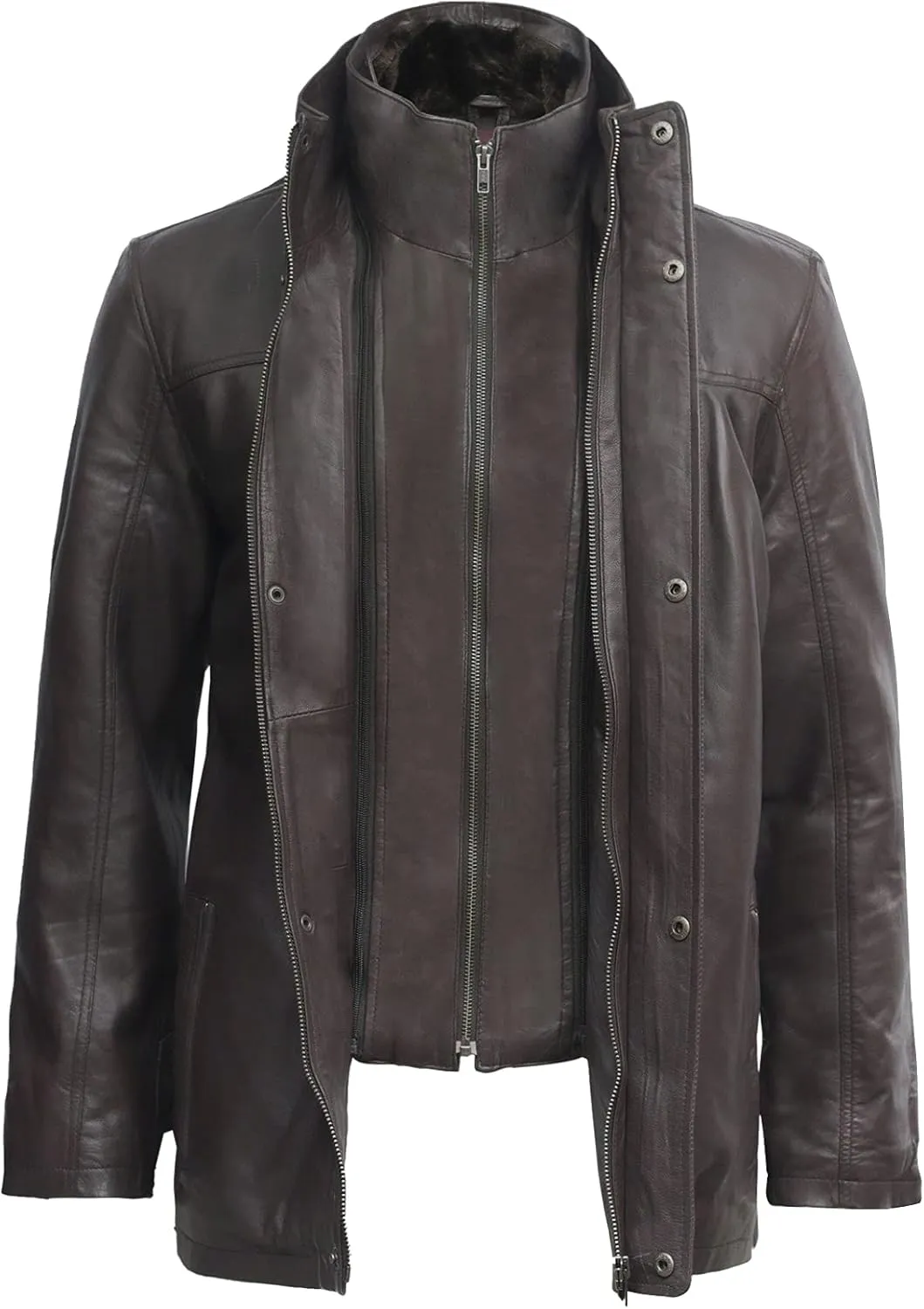 BRANDSLOCK Mens Genuine Leather Biker Parka Jacket Retro