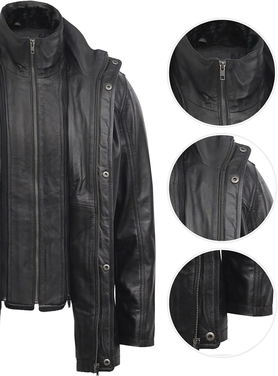 BRANDSLOCK Mens Genuine Leather Biker Parka Jacket Retro