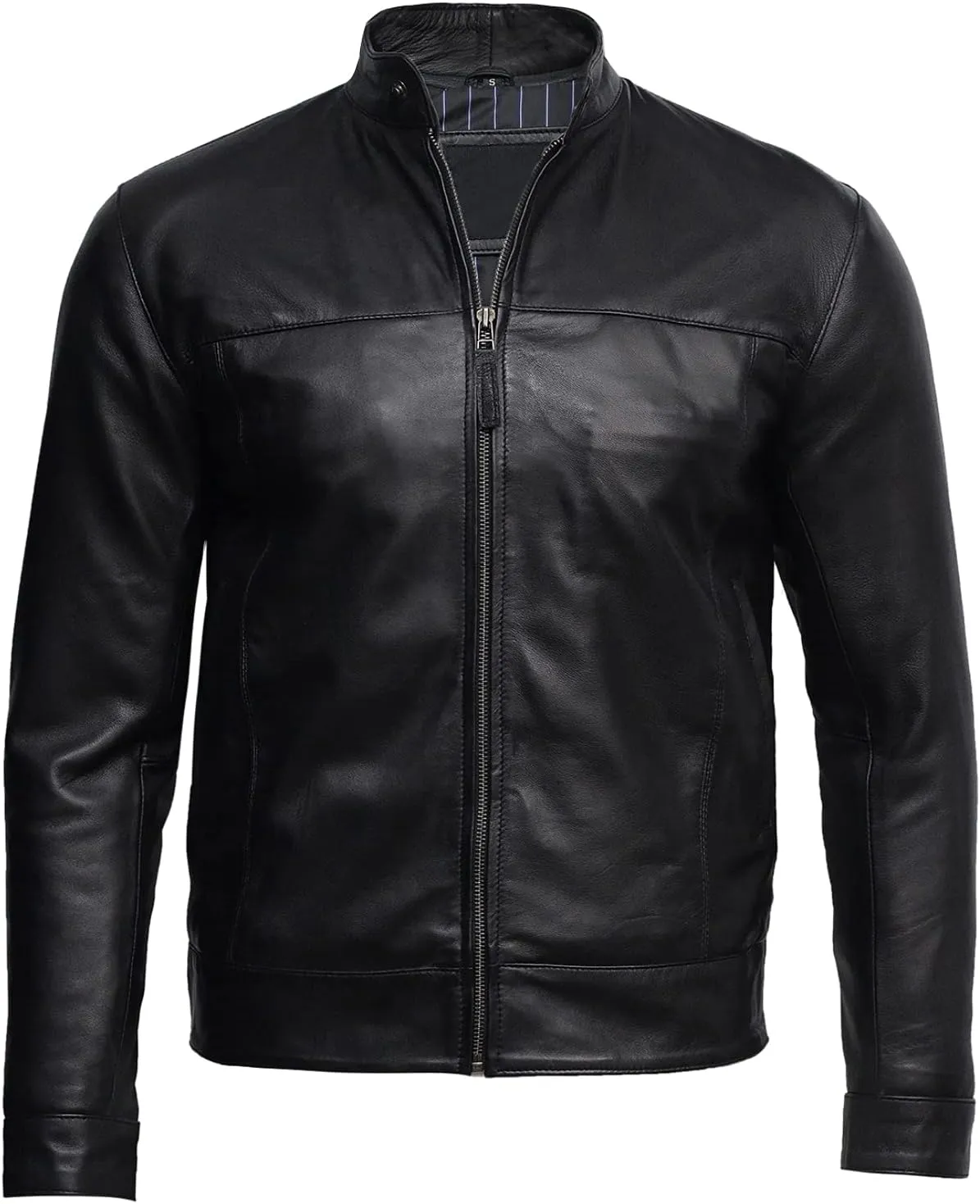 BRANDSLOCK Mens Leather Biker Jacket Black Vintage Look Biker Style Crinkle Retro