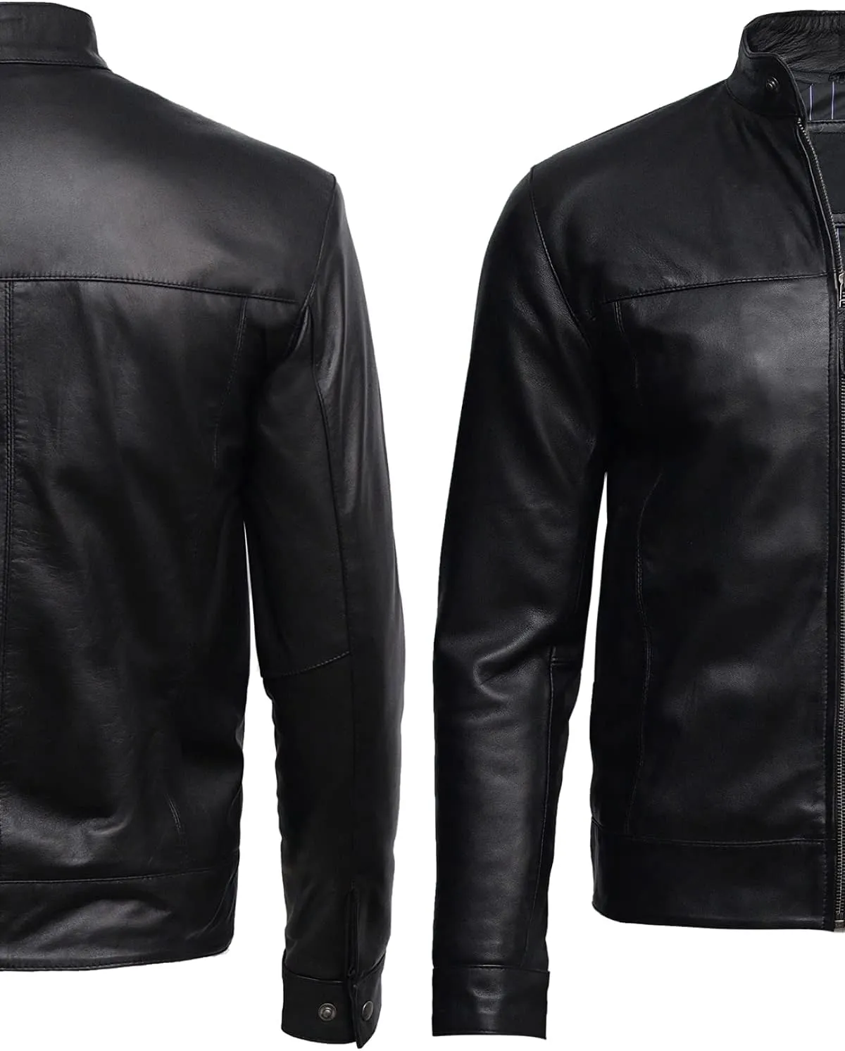 BRANDSLOCK Mens Leather Biker Jacket Black Vintage Look Biker Style Crinkle Retro