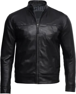 BRANDSLOCK Mens Leather Biker Jacket Black Vintage Look Biker Style Crinkle Retro