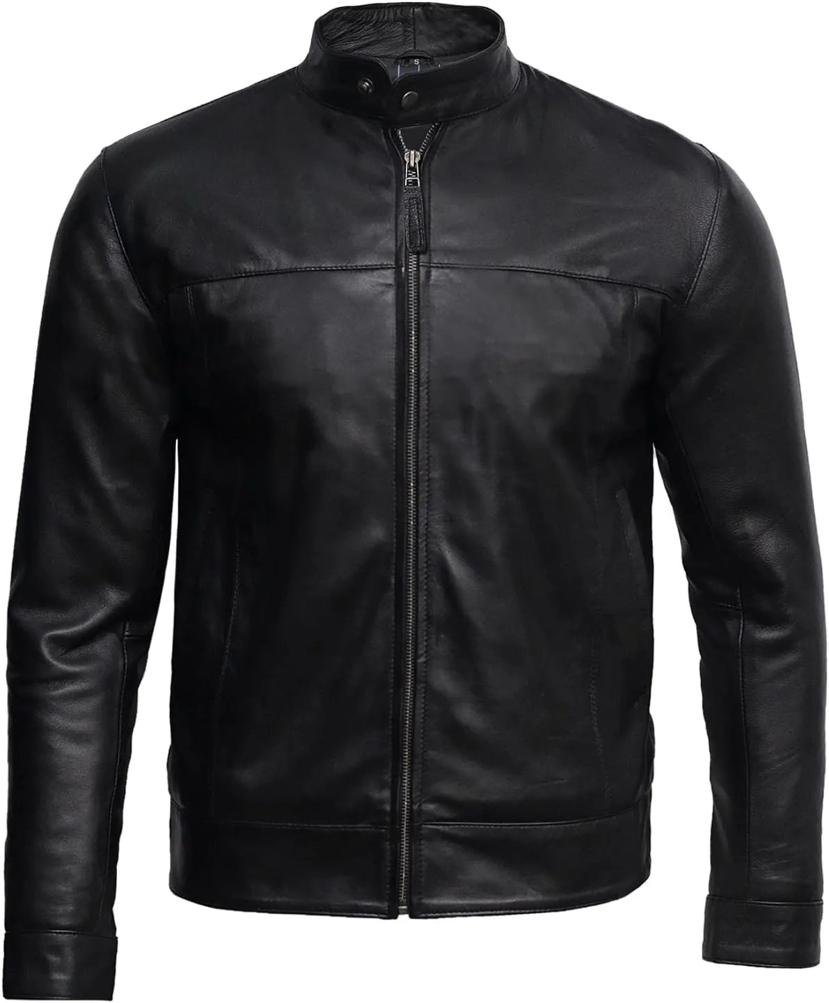 BRANDSLOCK Mens Leather Biker Jacket Black Vintage Look Biker Style Crinkle Retro