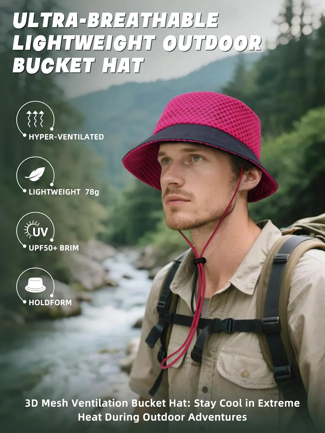 Breathable Bucket Hat for Men Women, Lightweight Mesh Sun Hat for Beach, Gardening, Hiking, Camping, Golf