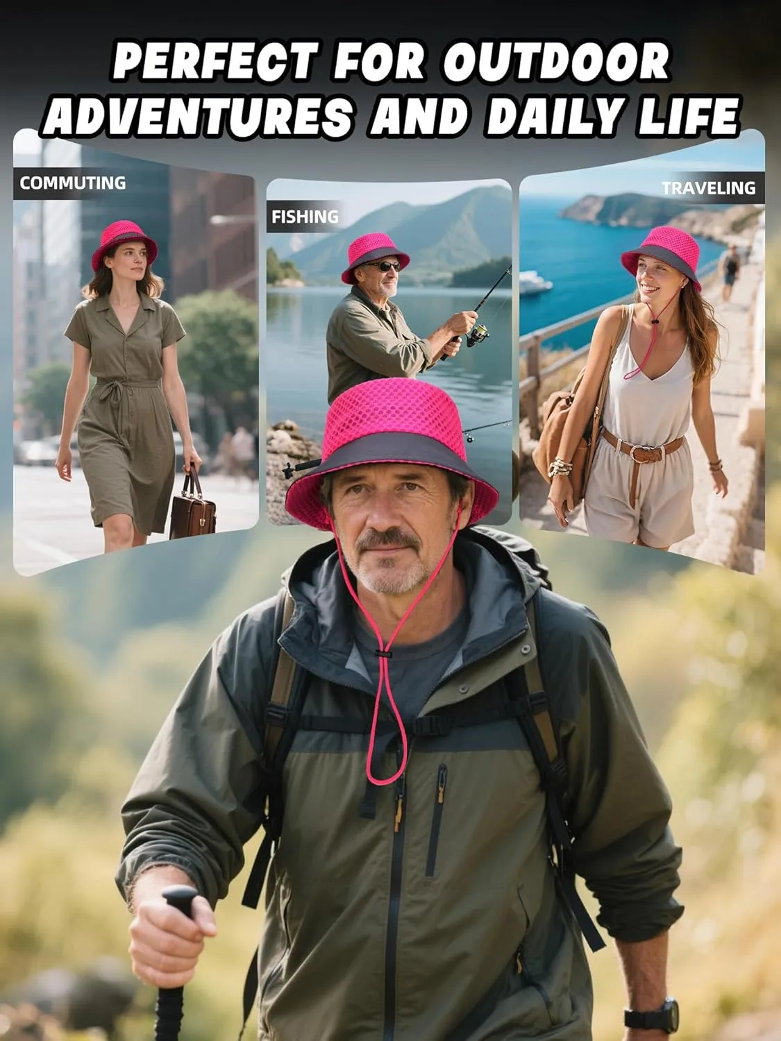 Breathable Bucket Hat for Men Women, Lightweight Mesh Sun Hat for Beach, Gardening, Hiking, Camping, Golf
