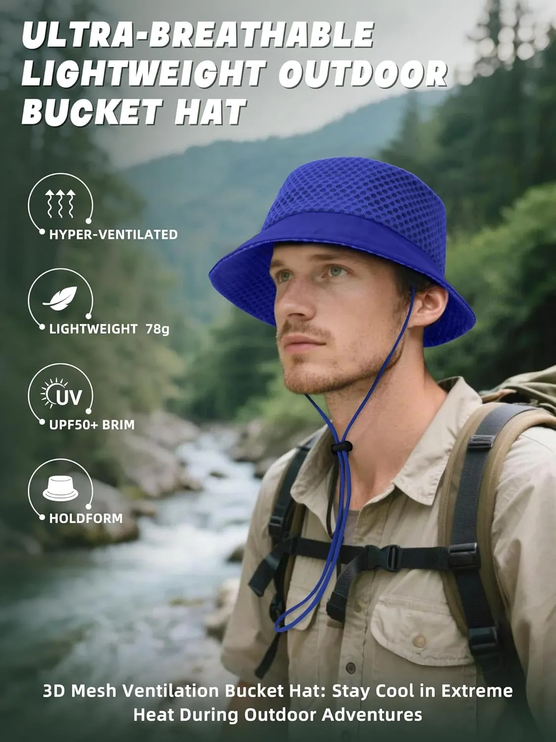Breathable Bucket Hat for Men Women, Lightweight Mesh Sun Hat for Beach, Gardening, Hiking, Camping, Golf